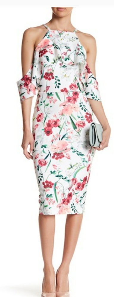 Alexis Admor Romantic  Floral Cold Shoulder Midi